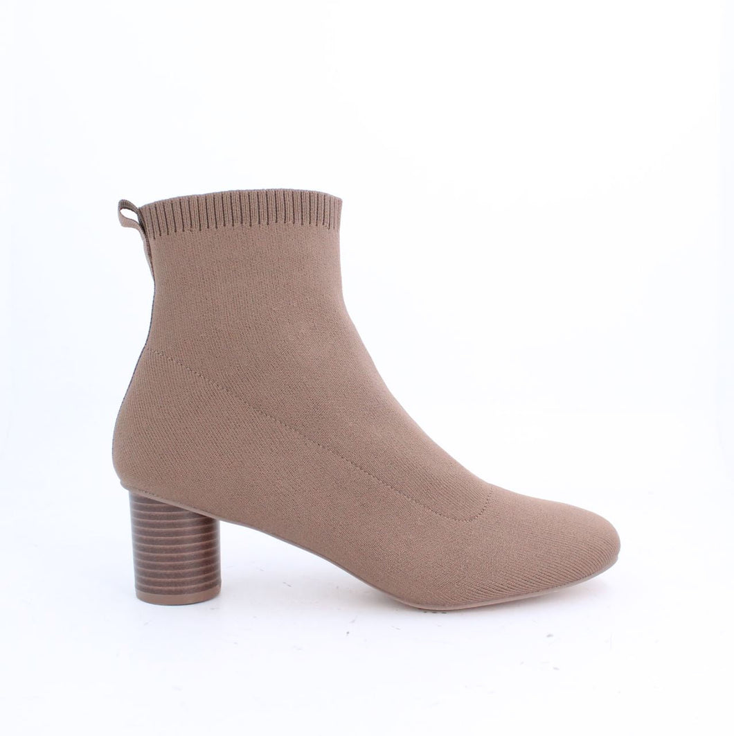 SALNIAS ANKLE-HEIGHT BLOCK HEELS SOCK BOOTS - TAUPE